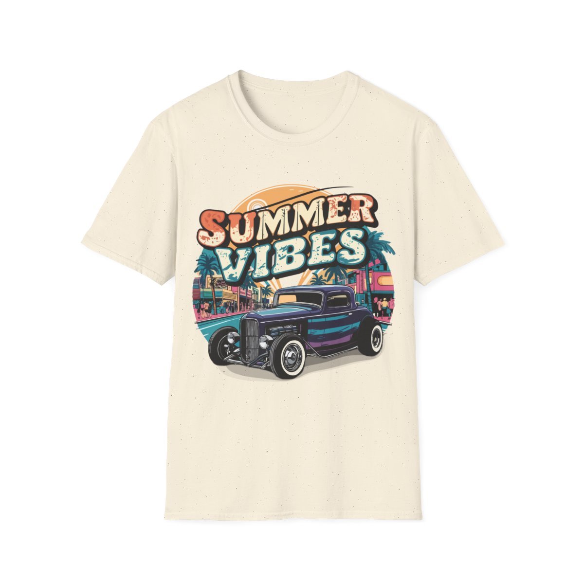 Summer Vibes - Retro hot rod with palm trees and retro city shirt